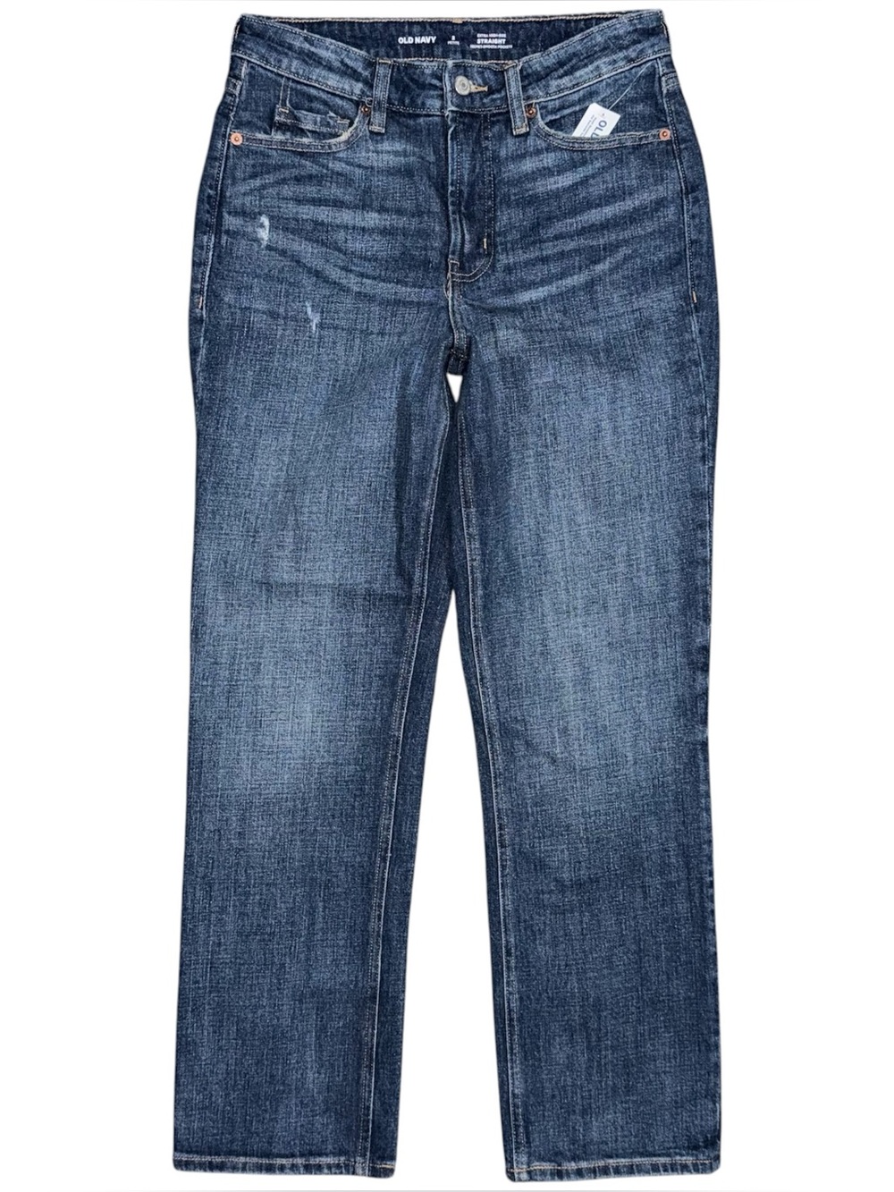 Old Navy Extra High Waisted Straight Jeans Medium Blue Wash Denim 2 Petite NEW